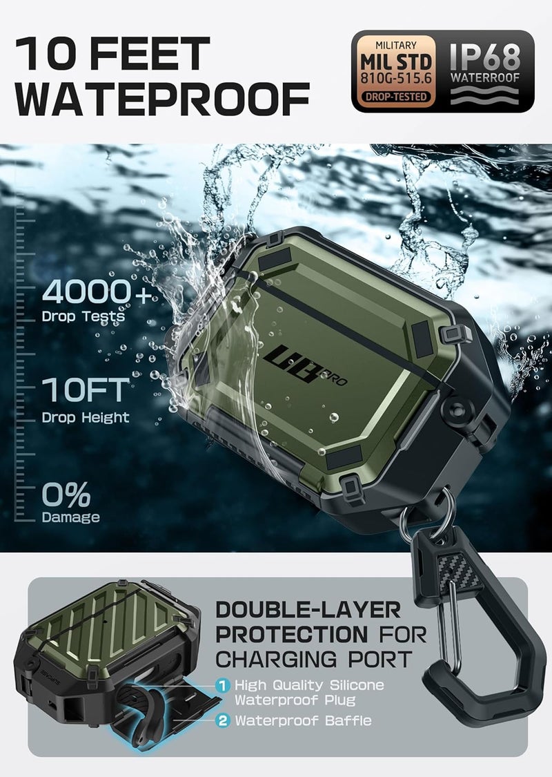 SupCase for AirPods Pro 3 Case with Lock & Carabiner, [IP68 Waterproof] [Military-Grade Protection] [Supports Wireless Charging] Anti-Scratch Hard Shell Cover for AirPods Pro 3rd Gen, Guldan - Image 3